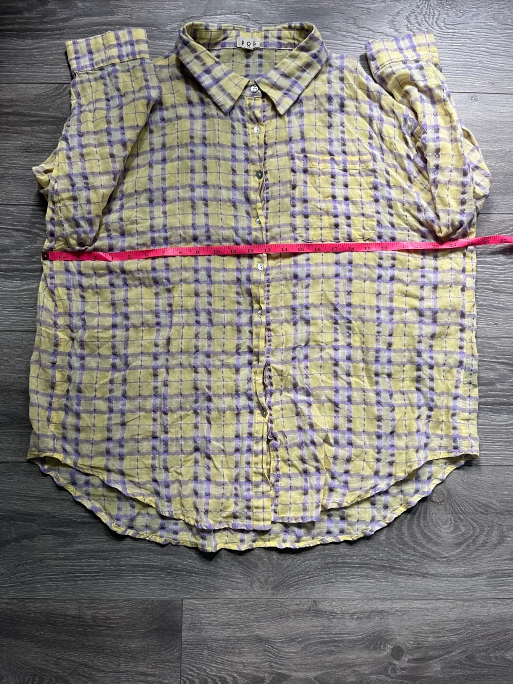 Pol Yellow Purple Lightweight 100% Cotton Oversized Crinkle Button Down Shirt S - Picture 8 of 8